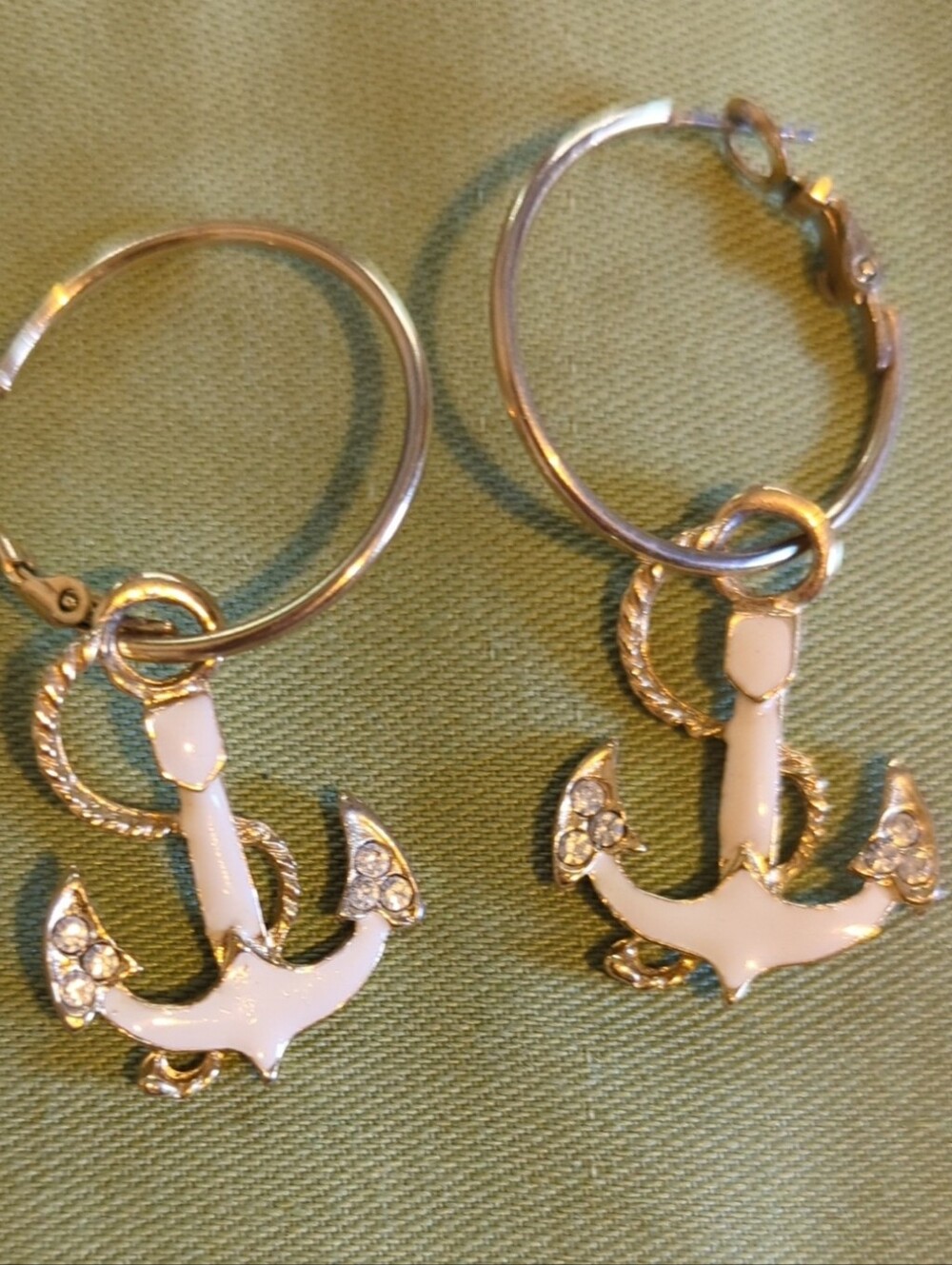 Vintage White Anchor Hoop Earrings